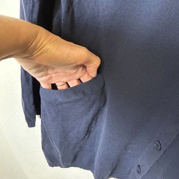 Lafayette 148 Navy V-Neck Button Front Long Sleeve  Long Cardigan Sweater Size L - Picture 7 of 14